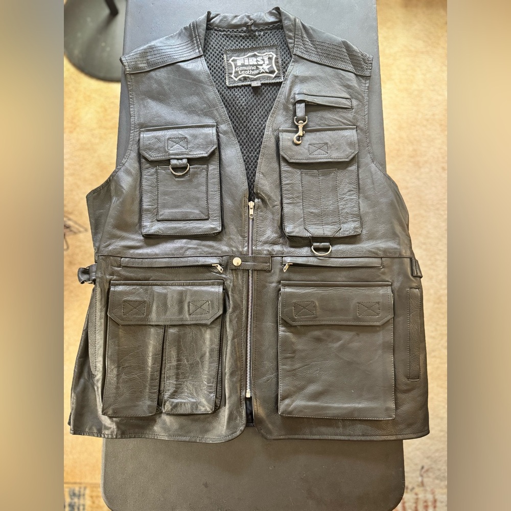 Men's Black Leather Tactical Vest
